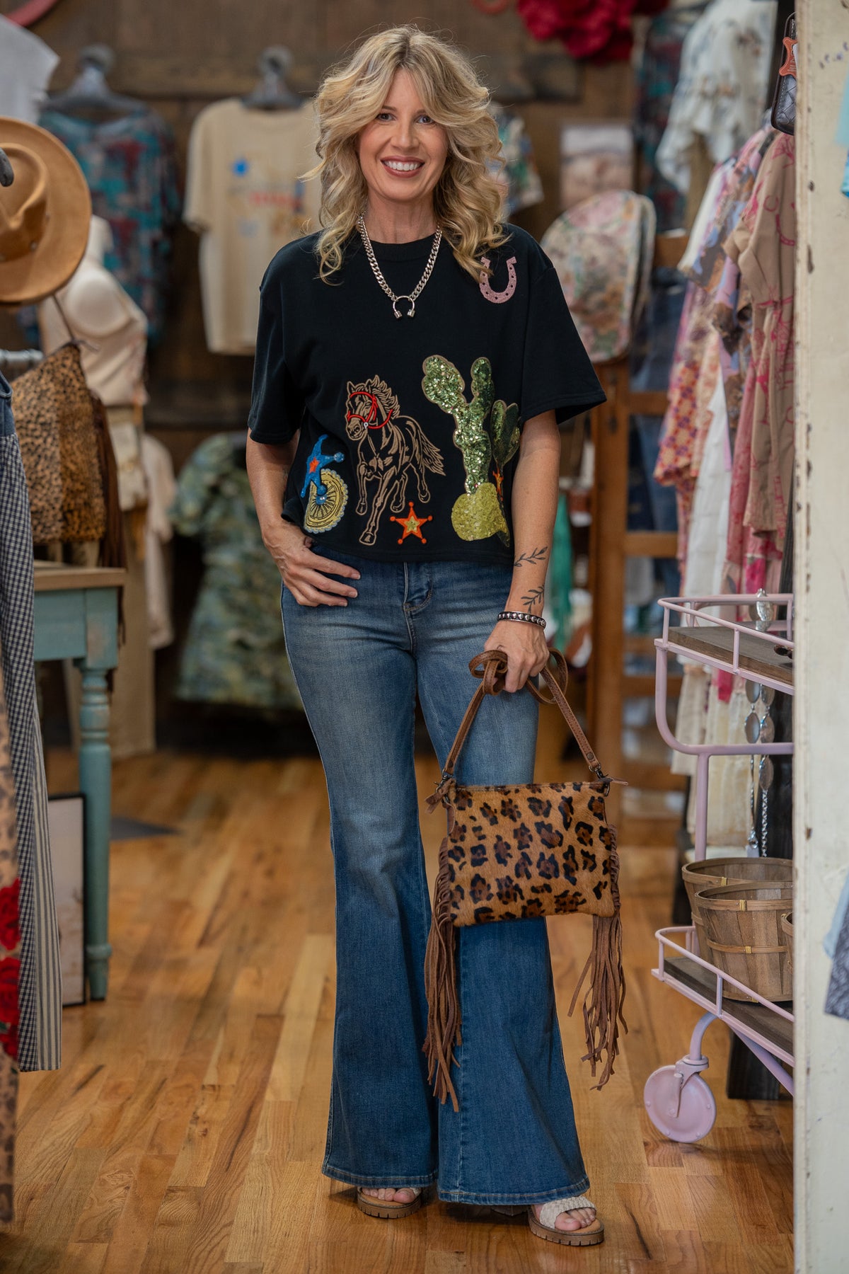Sequin Rodeo Embroidered Top