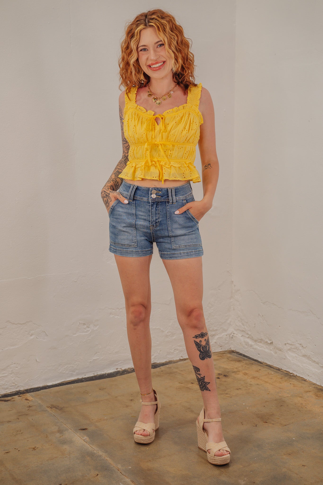 Ida Yellow Bow Top