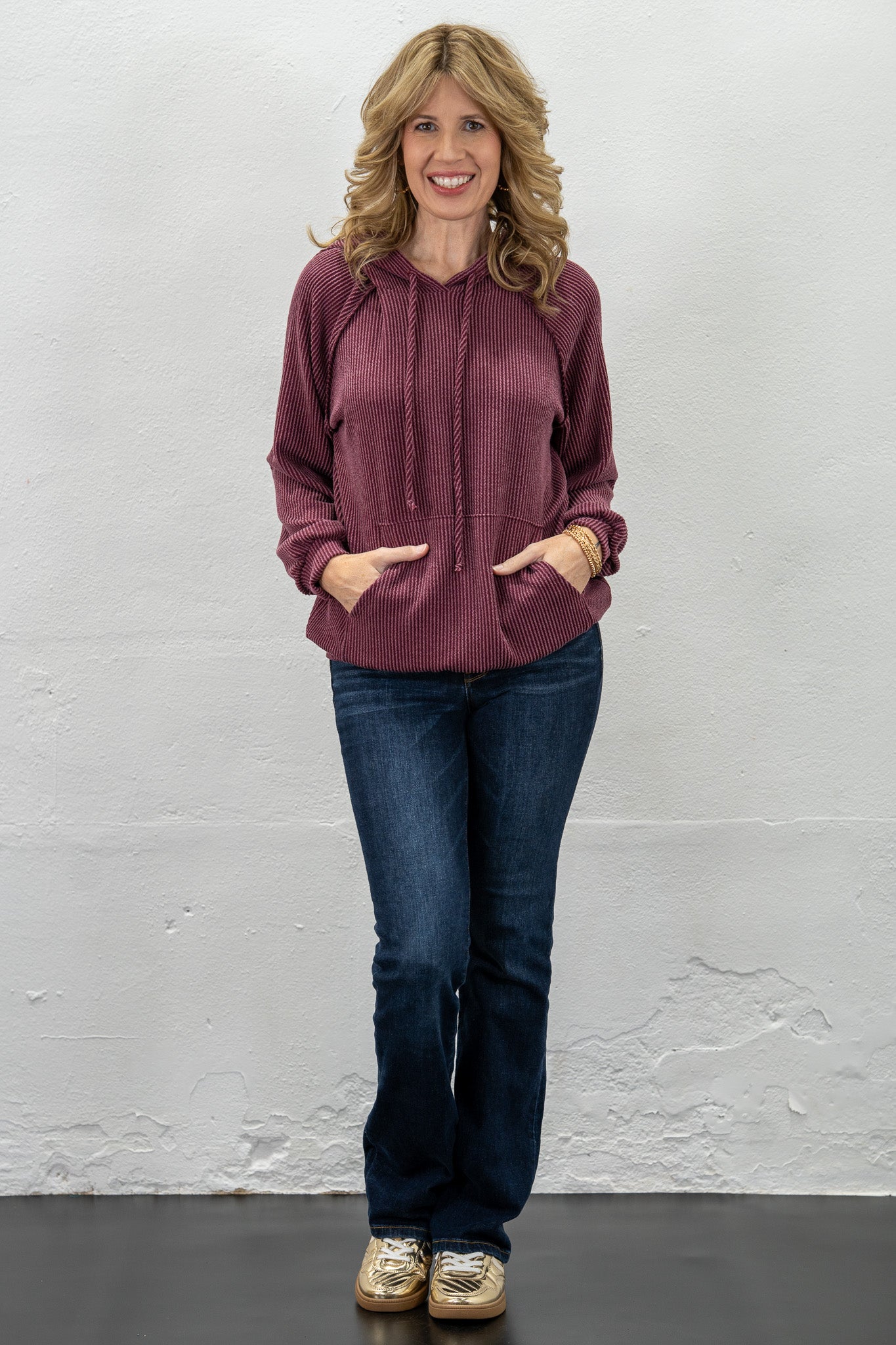 Edith Burgundy Hoodie Top