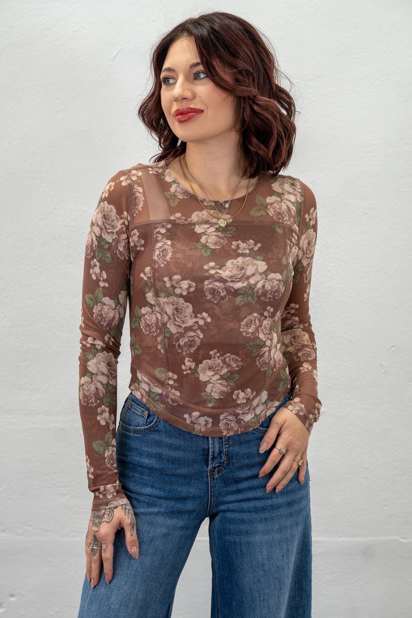 Blushing Blooms Mesh Top