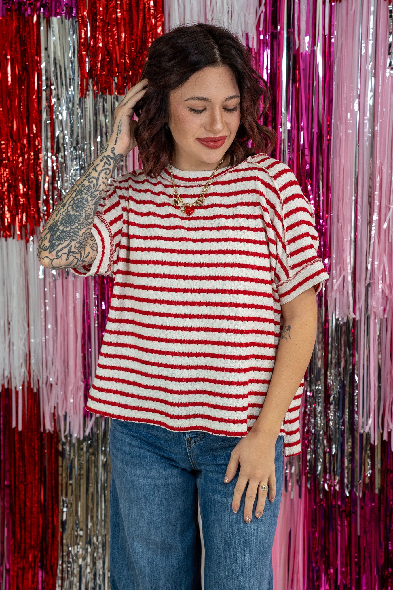 Sweetheart Stripe Red Boxy Tee