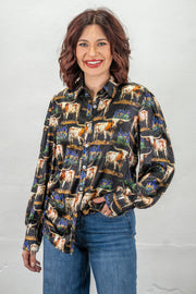 Somewhere in Texas Satin Button-Up