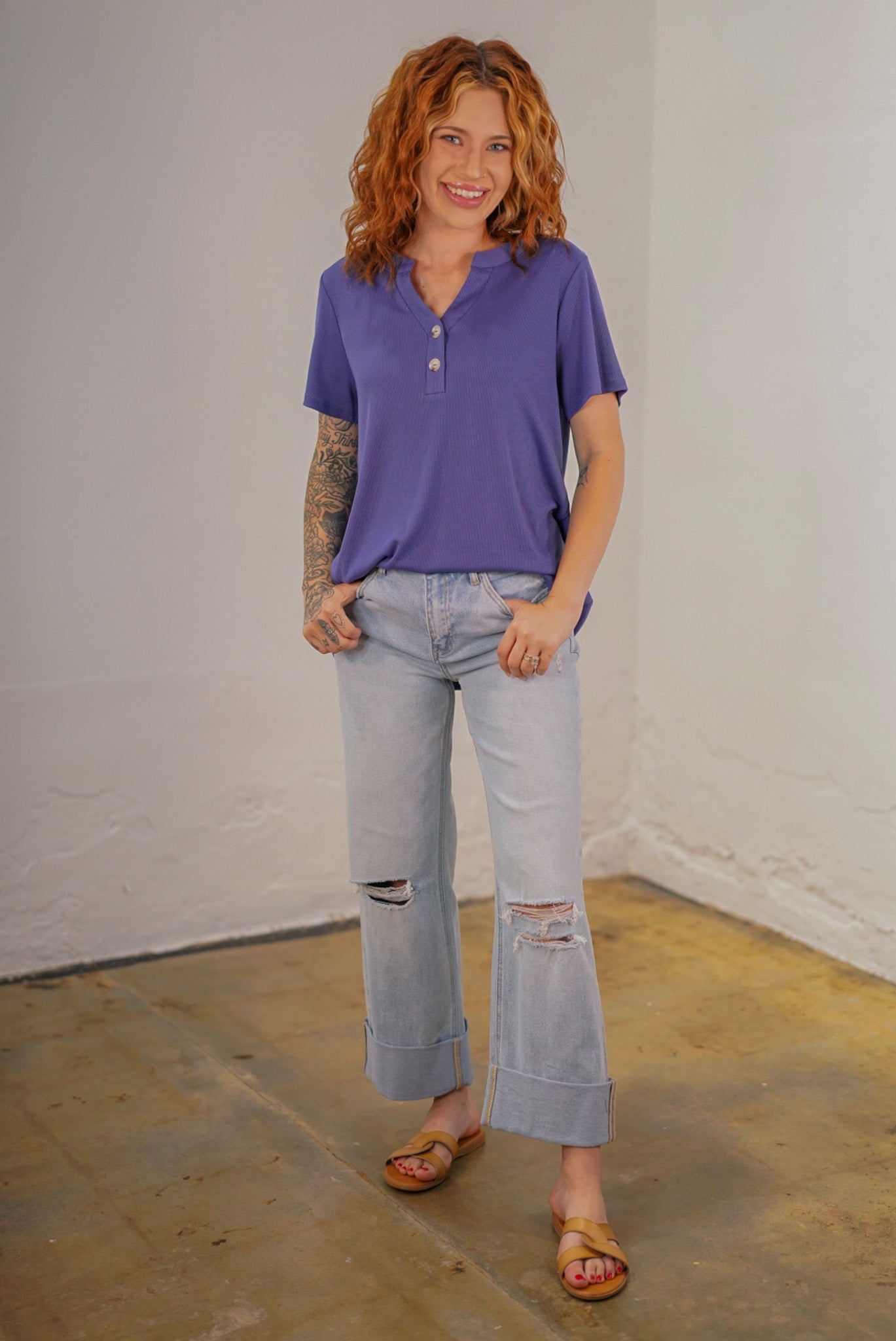 Melanie Indigo Blue Button Tee