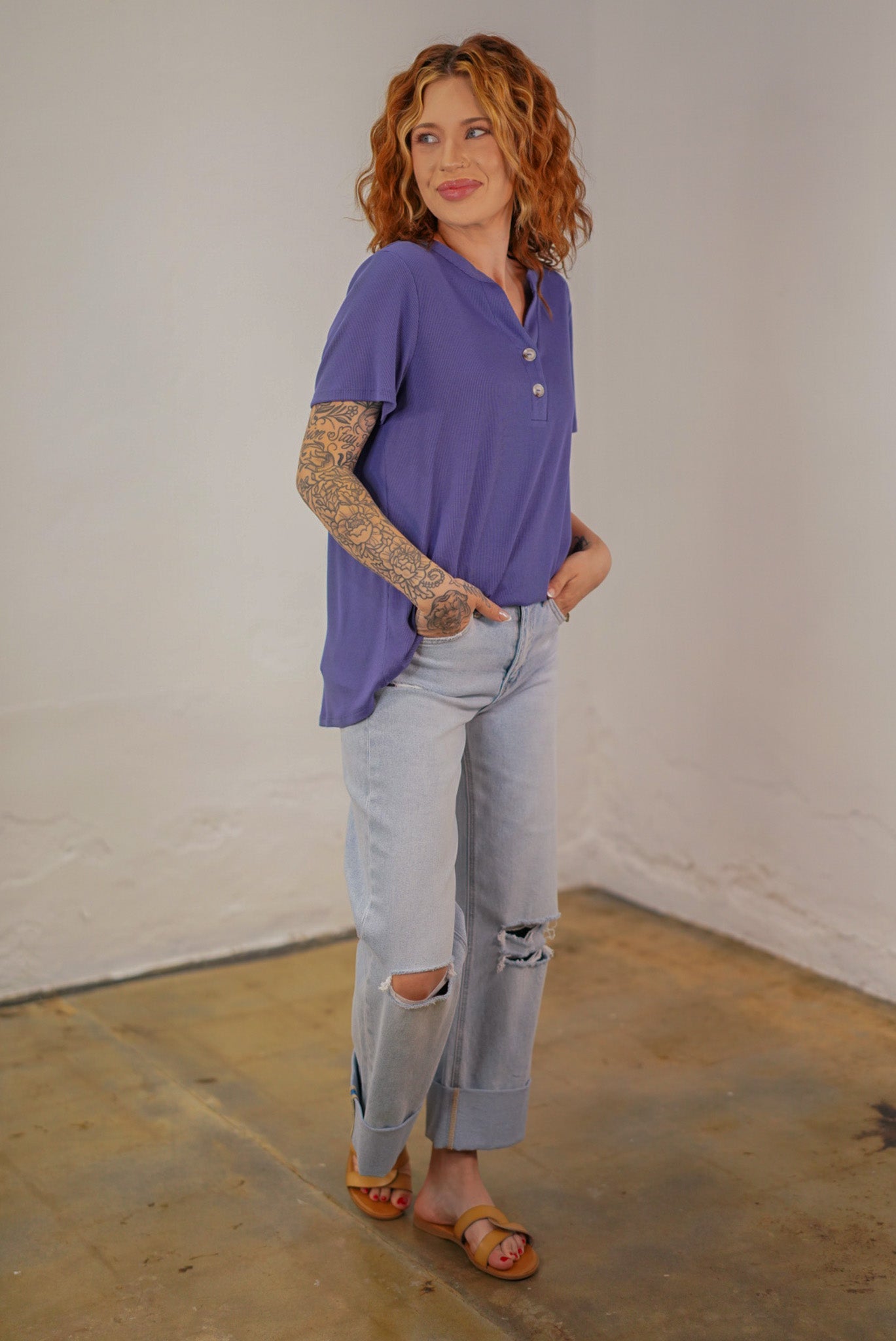 Melanie Indigo Blue Button Tee