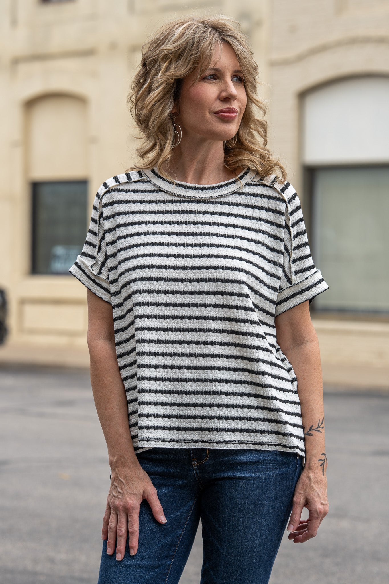 Sweetheart Stripe Black Boxy Tee