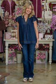 Denim Beauty Flutter Sleeve Top