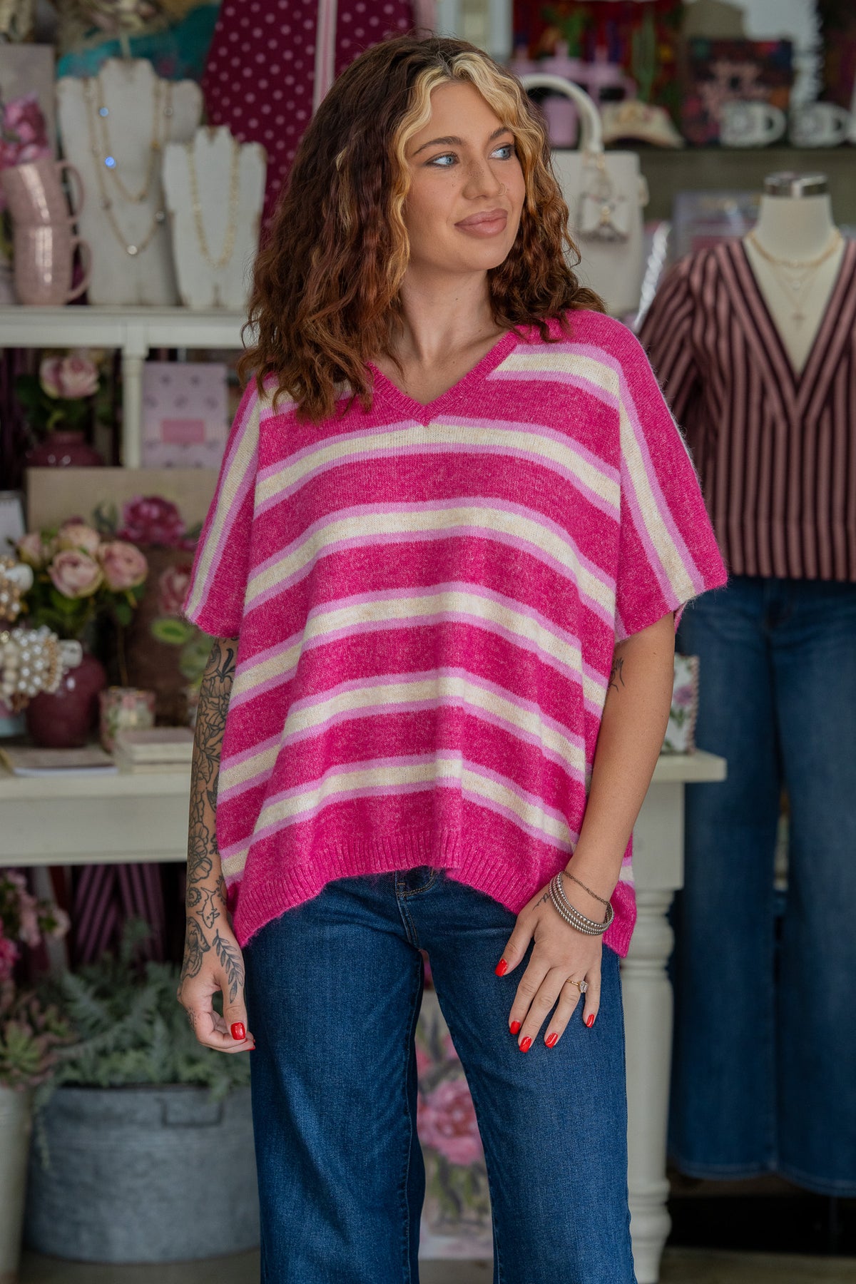 Vivian Pink Striped Sweater
