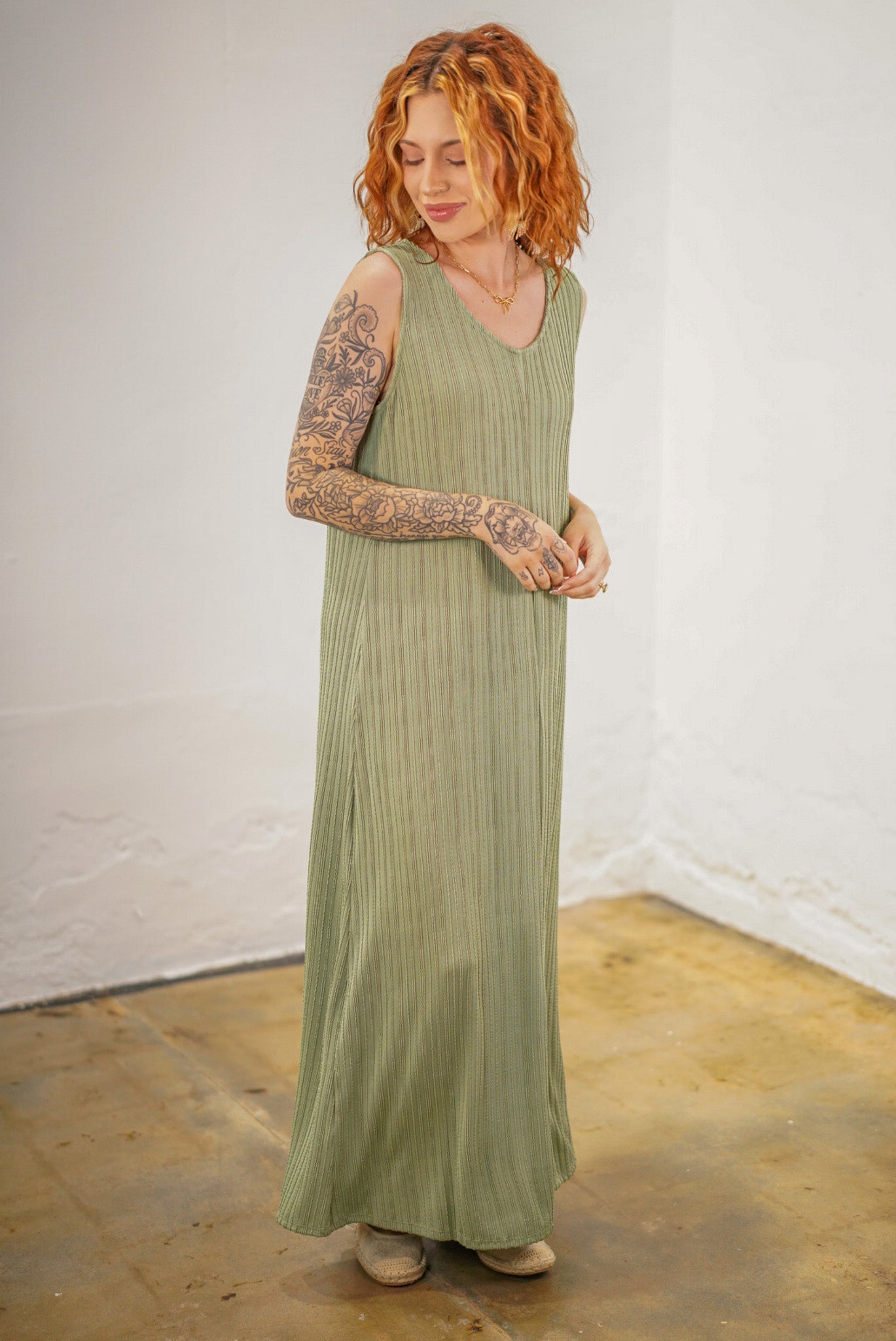 Kandice Light Sage Crinkle Tank Dress