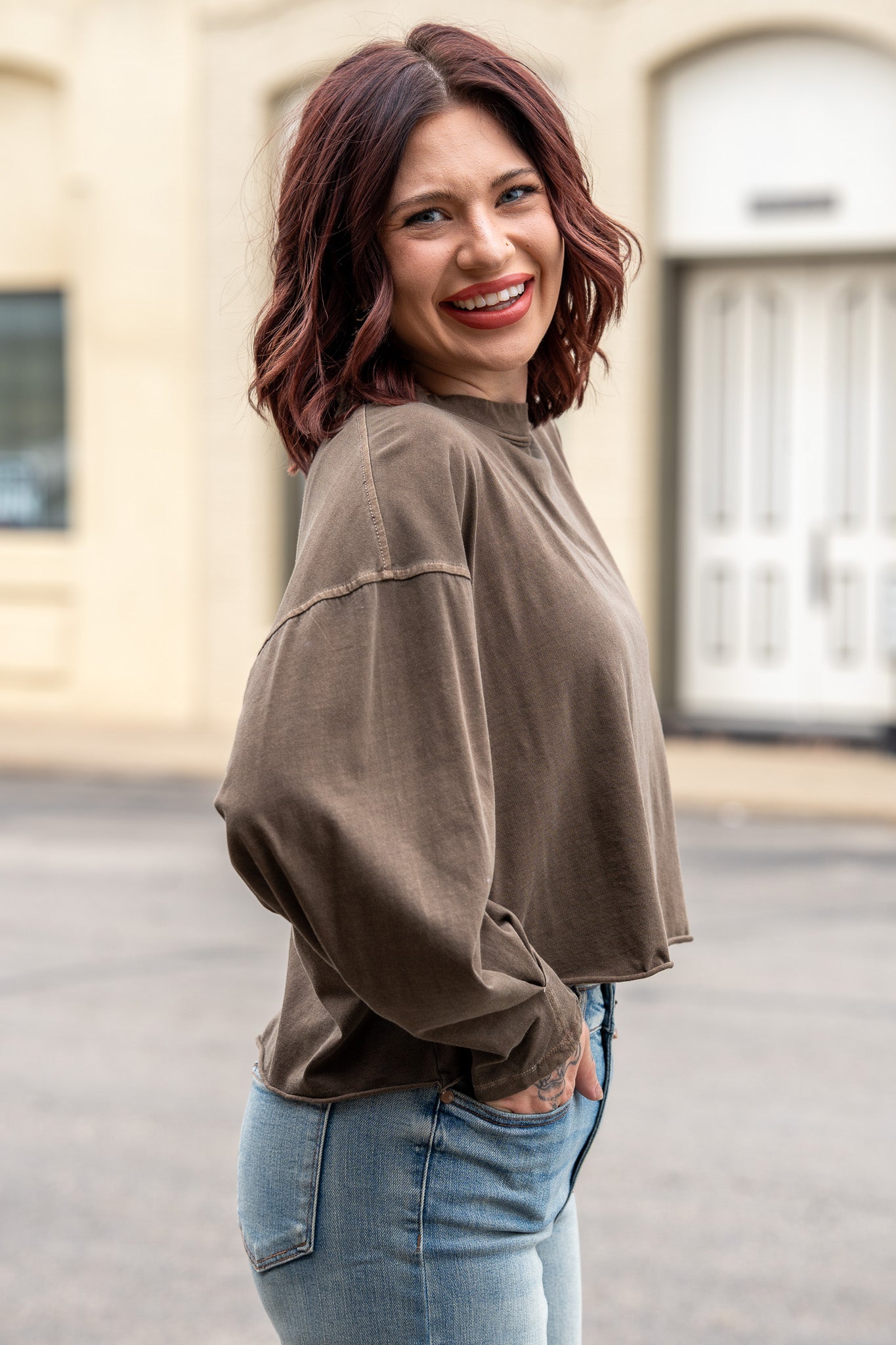 Everyday Ease Brown Boxy Tee