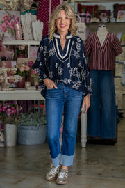 Jamie Navy & Cream Floral Blouse