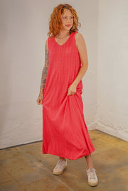 Kandice Coral Pink Crinkle Tank Dress