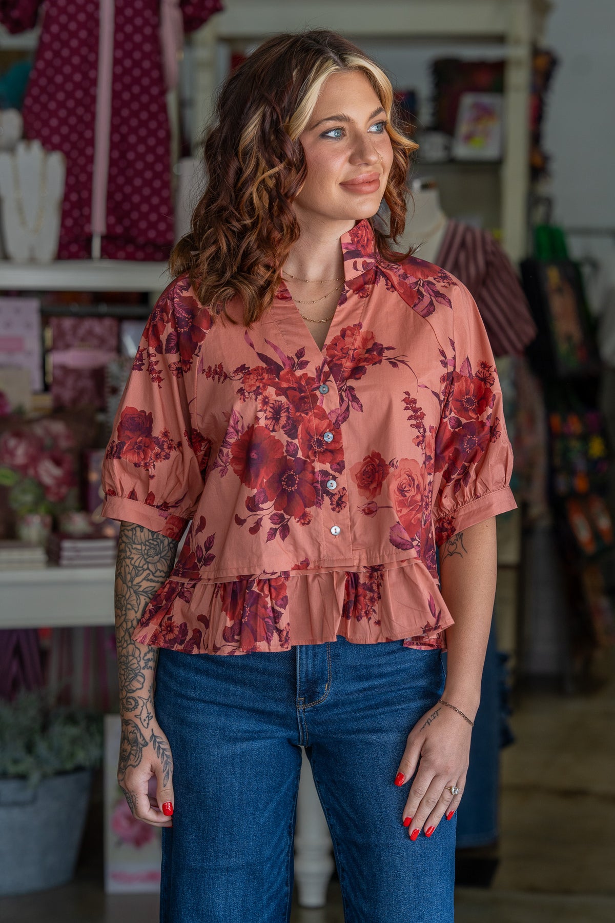 Blissful Floral Ruffle Top