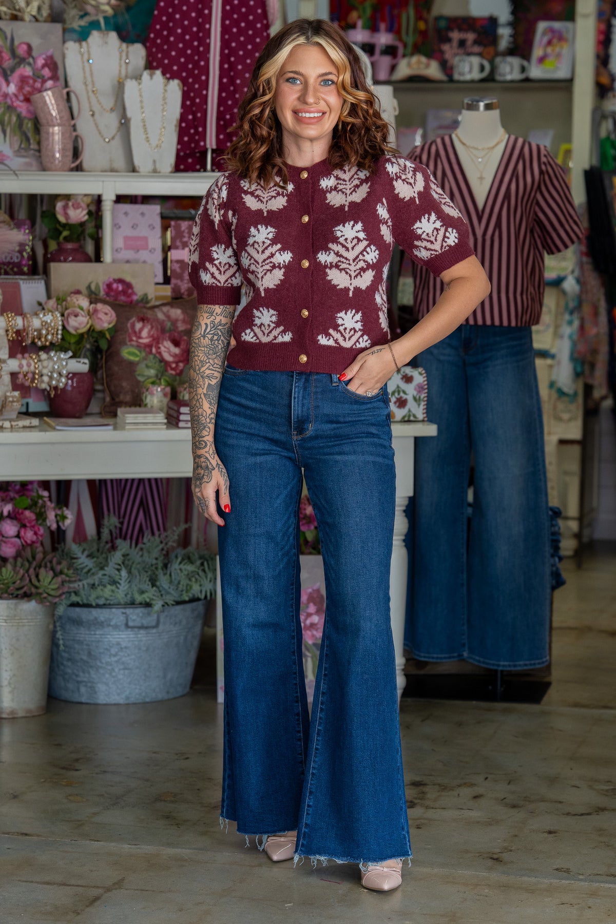 Jennifer Wine Cardigan