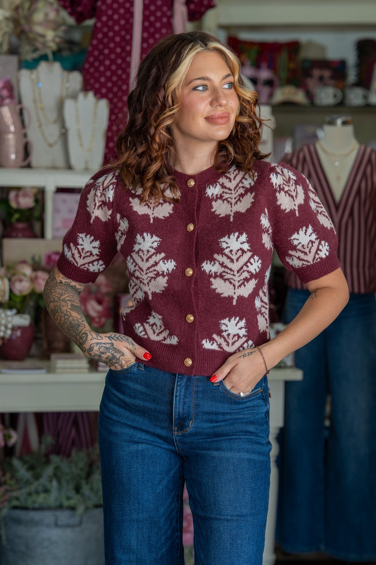 Jennifer Wine Cardigan