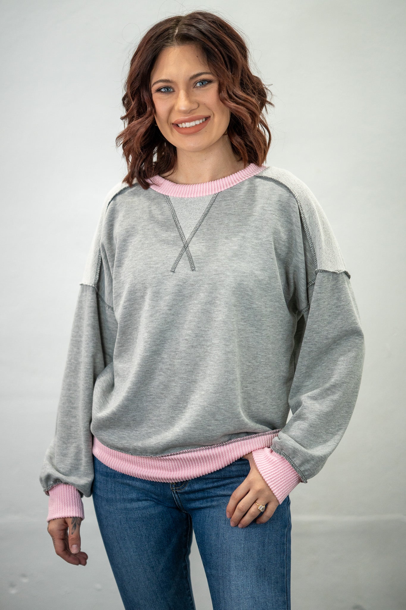 Gentle Breeze Grey & Pink Top