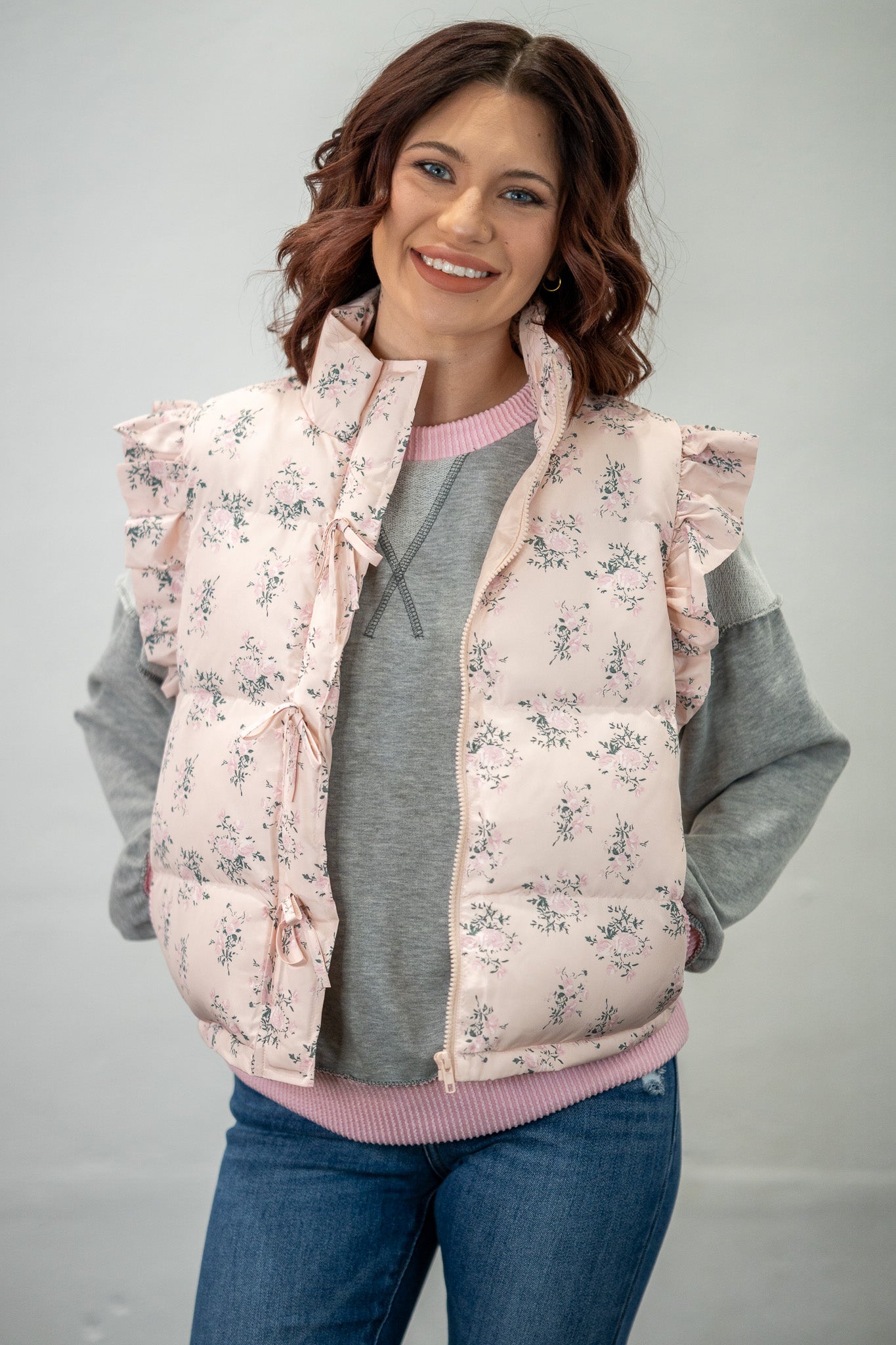 Pink Rose Garden Puff Vest