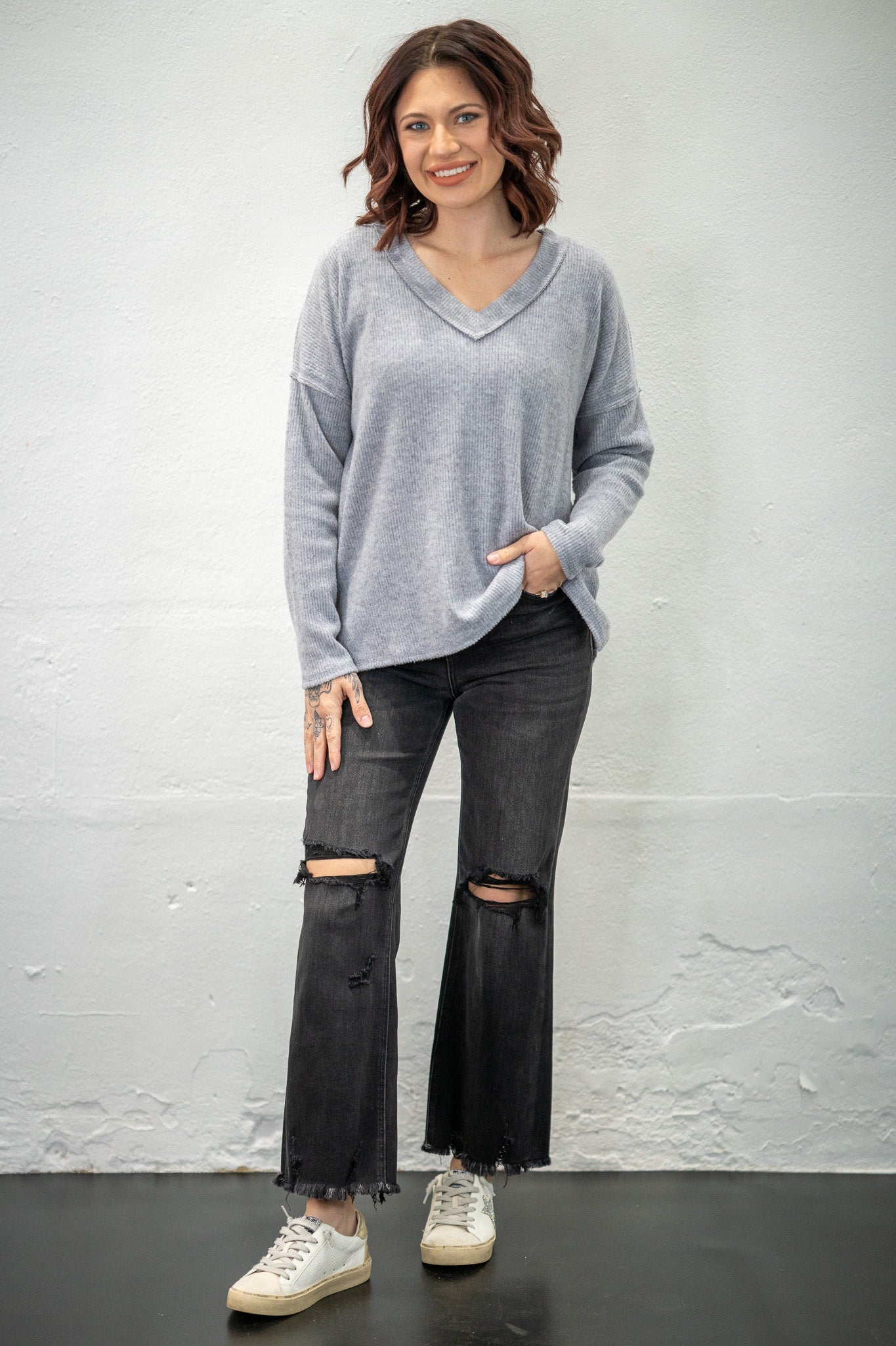 Lux Comfort V-Neck Grey Top