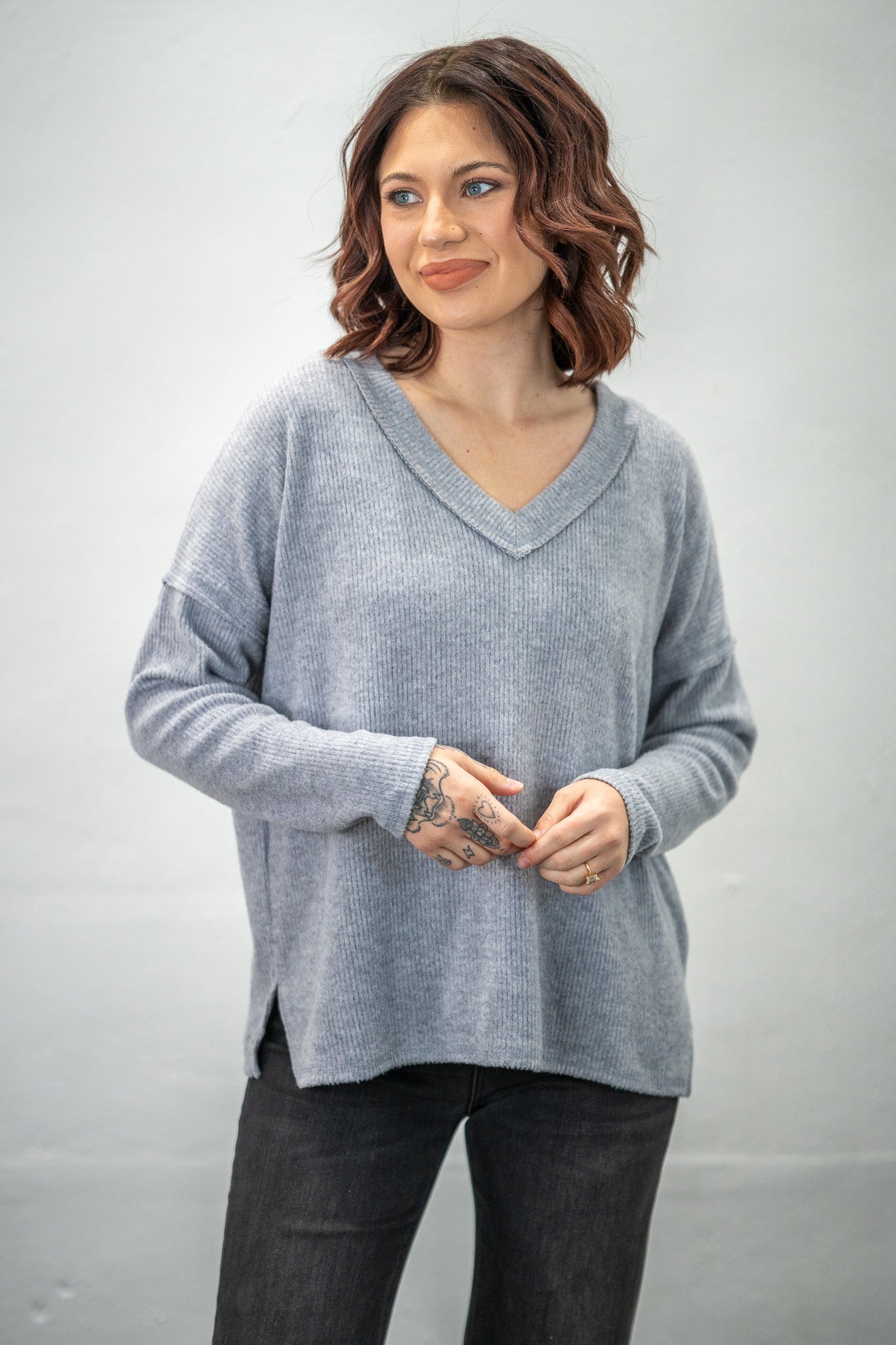 Lux Comfort V-Neck Grey Top