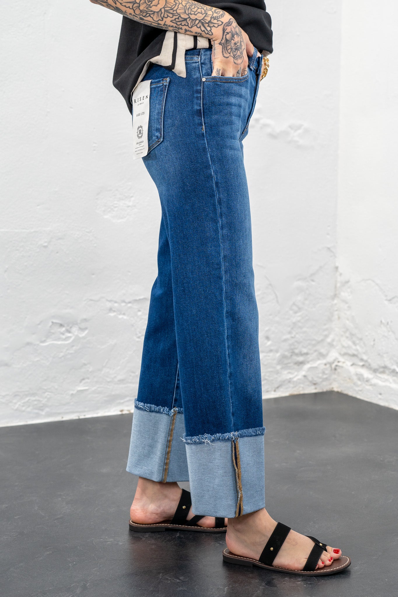 Janette Mid Rise Wide Cuffed Jeans