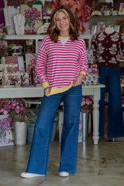 Oaklyn Hot Pink & Yellow Striped Top