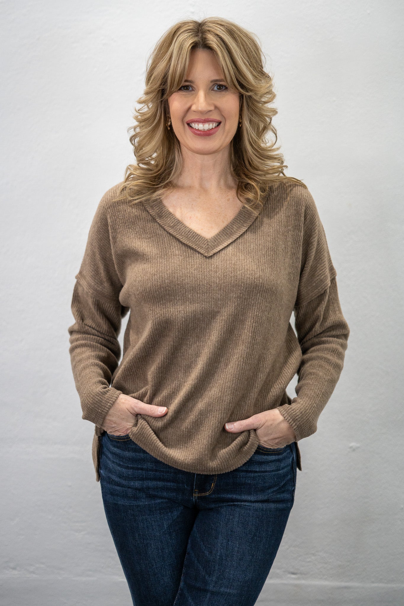 Lux Comfort V-Neck Mocha Top