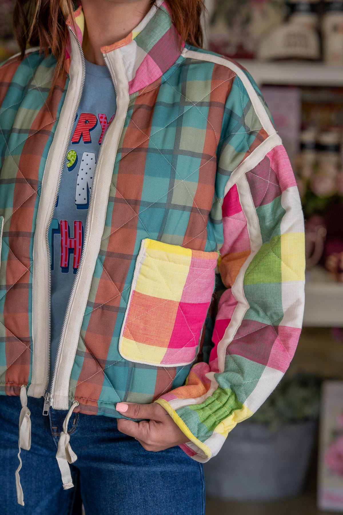 Quilted Rainbow Plaid Jacket