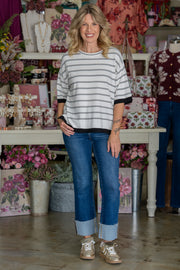 Kara White & Black Striped Top
