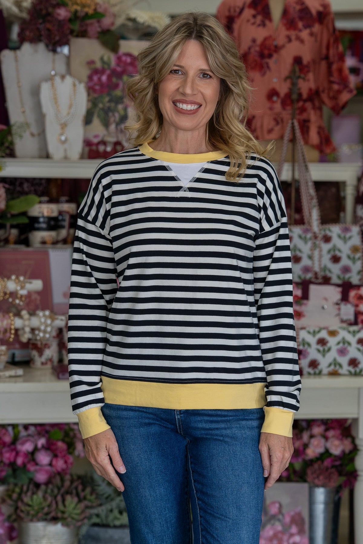 Oaklyn Black & Yellow Striped Top