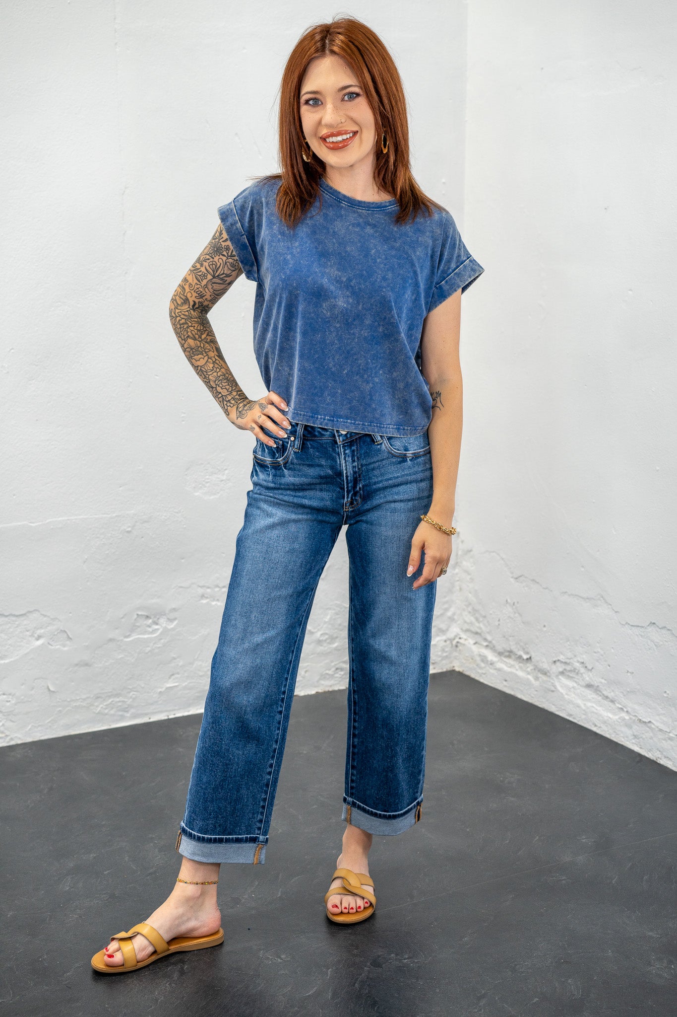 Macee Light Navy Acid Wash Tee