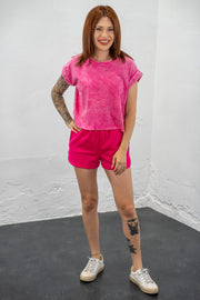 Macee Hot Pink Acid Wash Tee