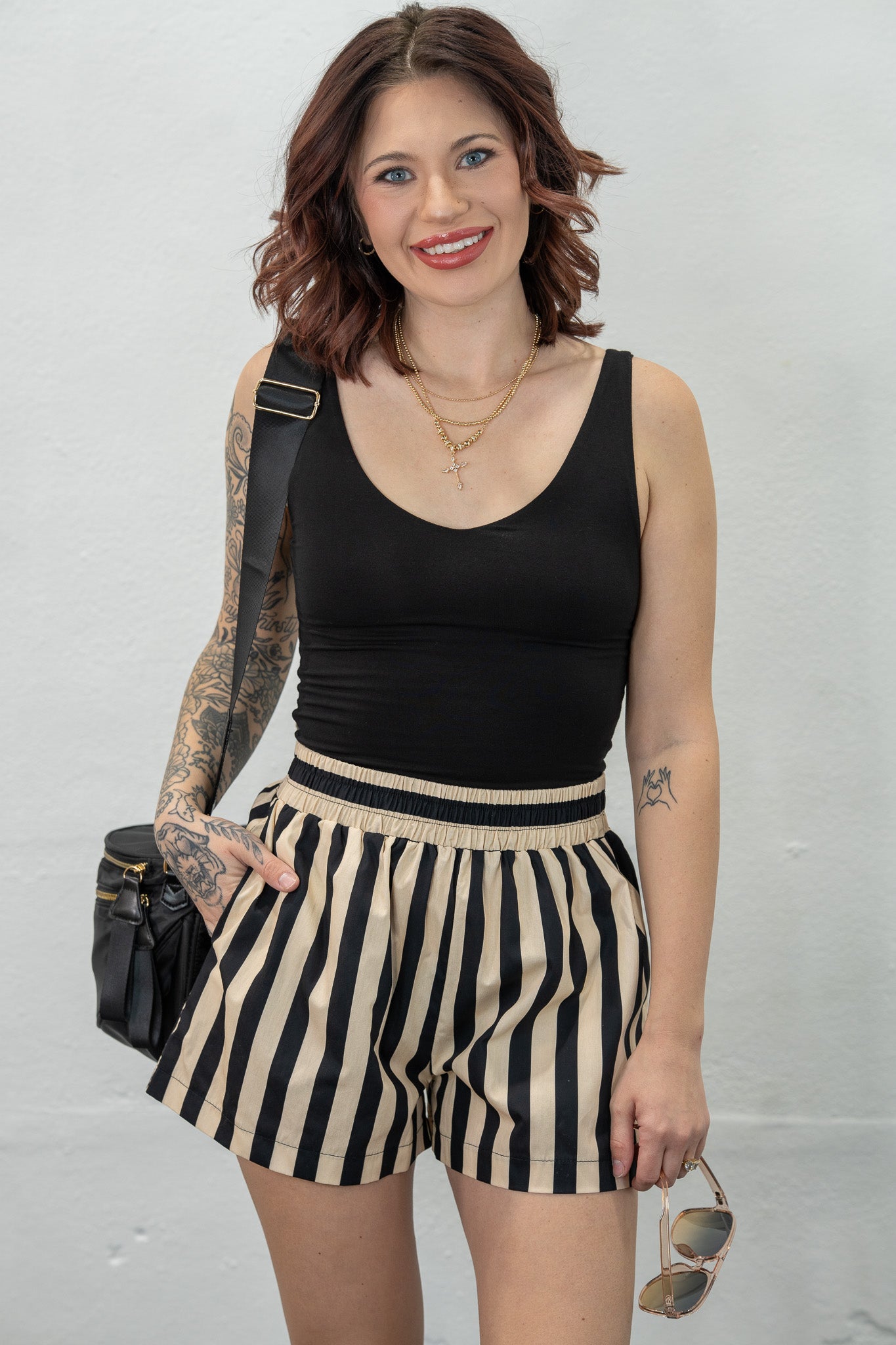 Coleen Black Striped Shorts