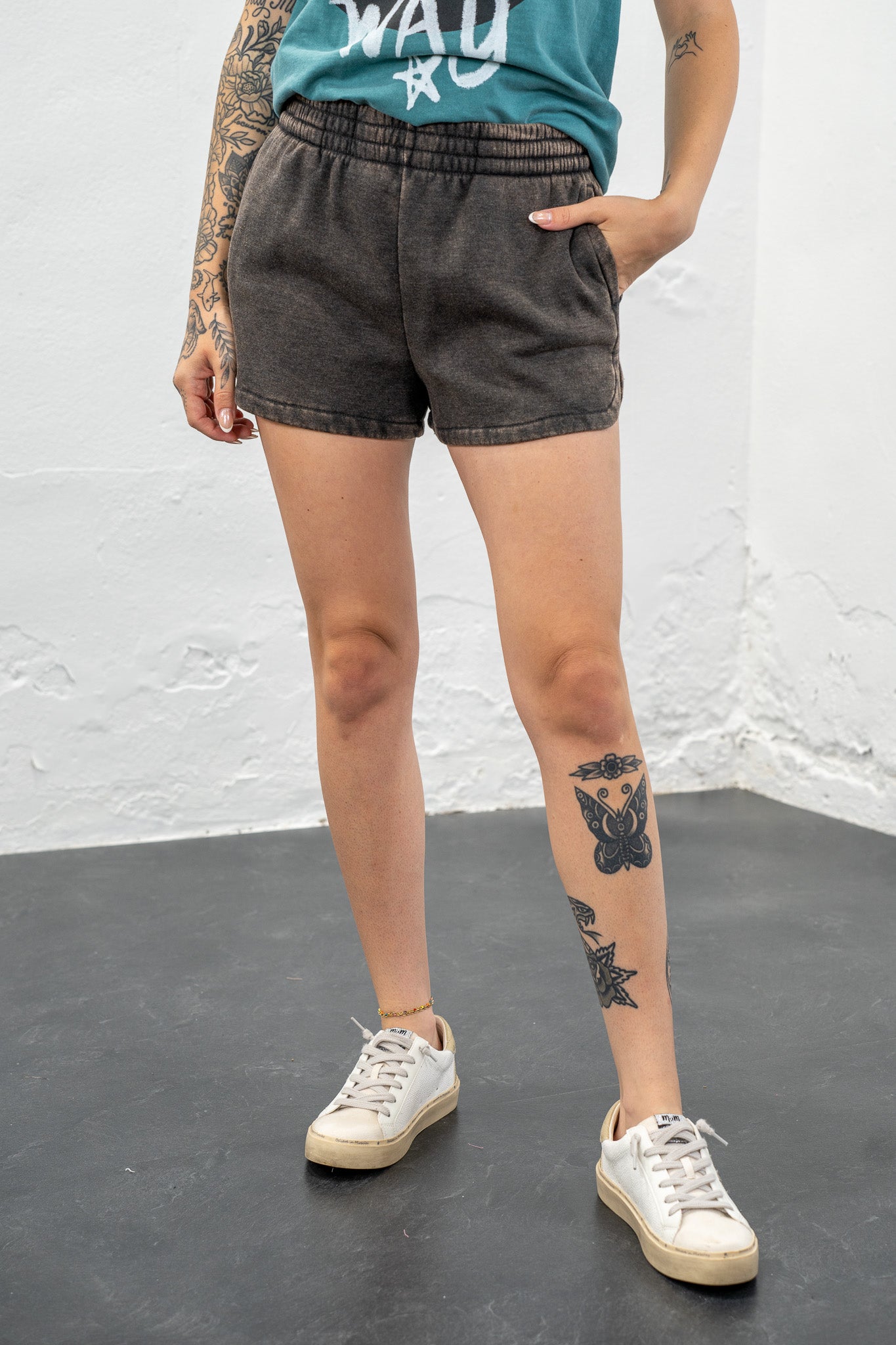Katrina Black Acid Wash Scuba Shorts