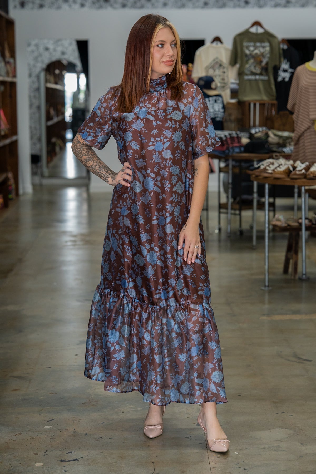 Petal Perfect Brown & Blue Dress