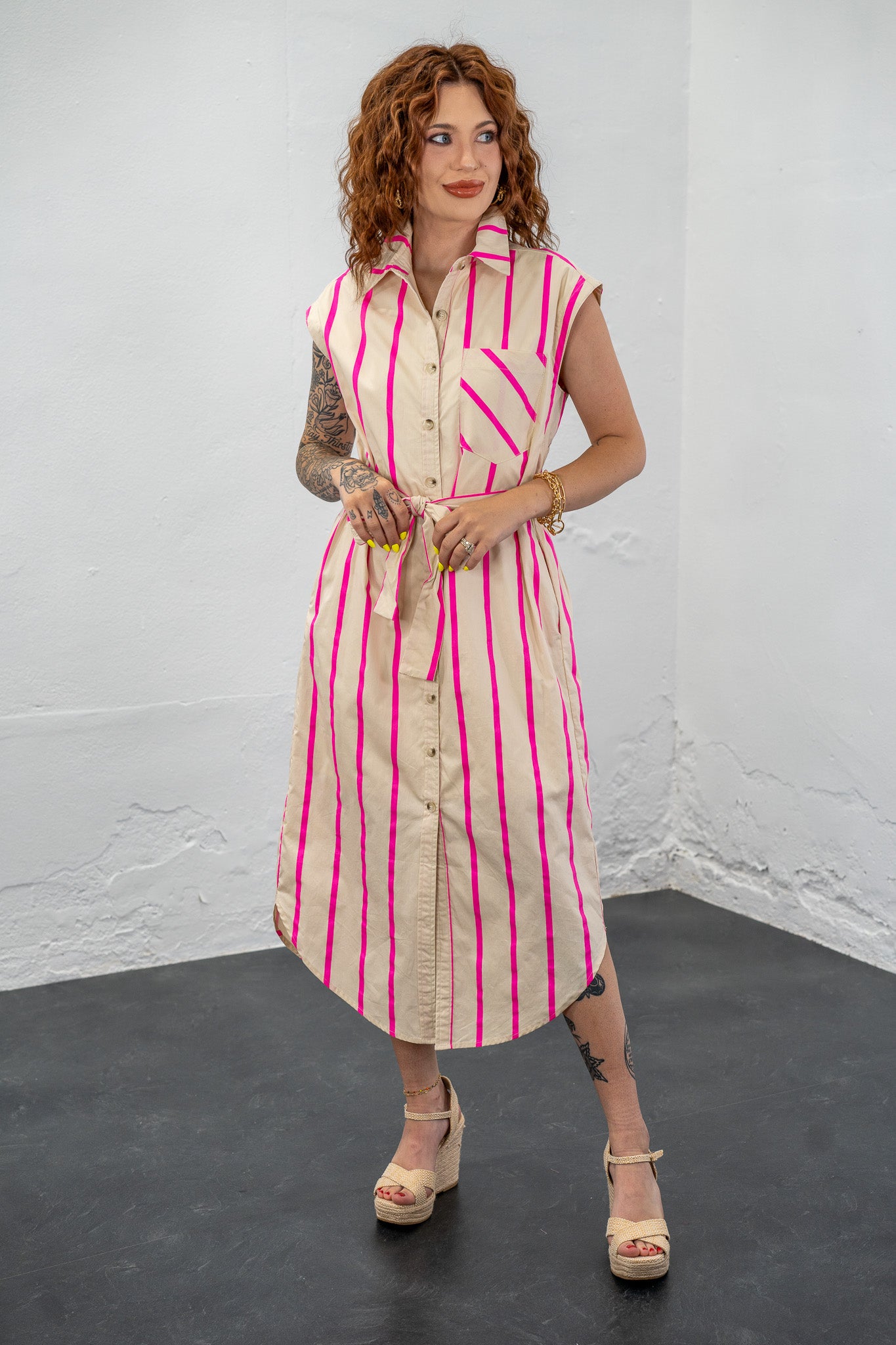 Gracelyn Neon Pink Striped Dress