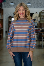 Joyce Mocha & Blue Striped Top