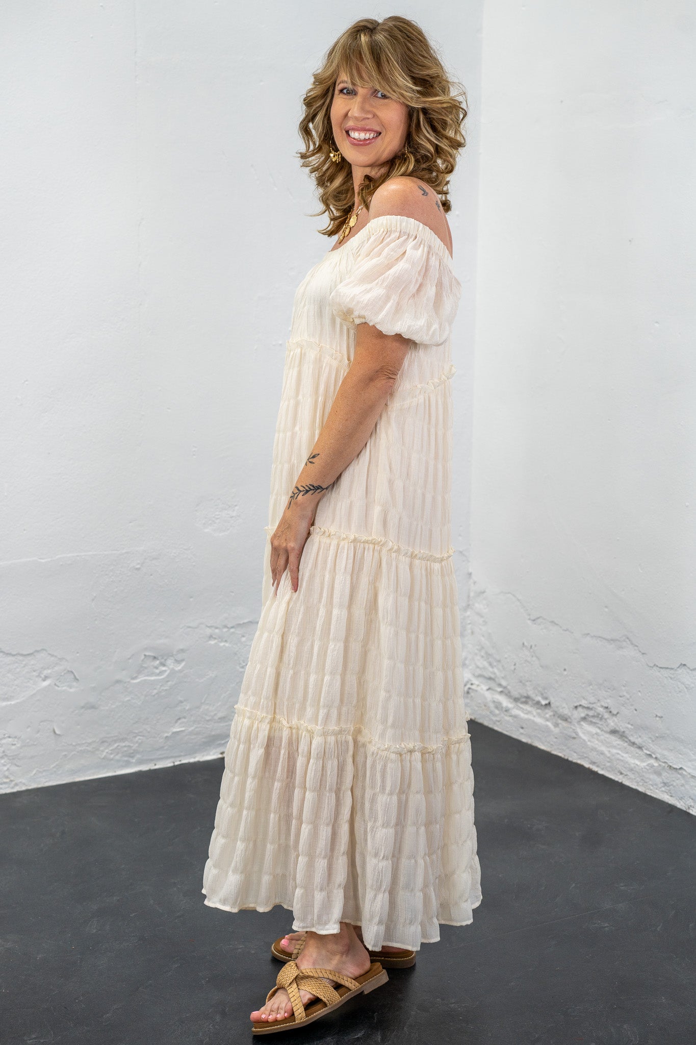 Making Waves Cream Tiered Dress