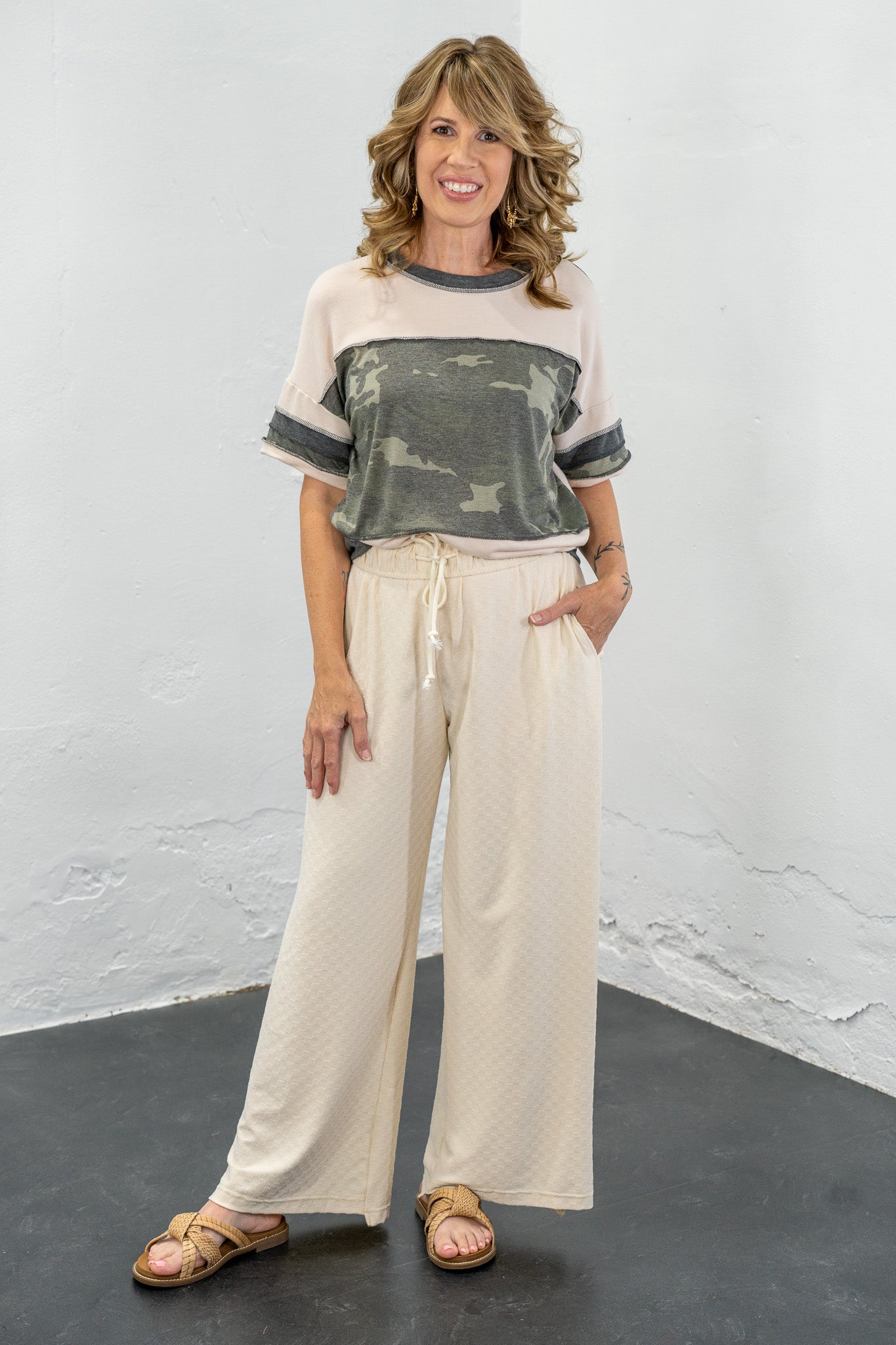 Leticia Ecru Textured Pants