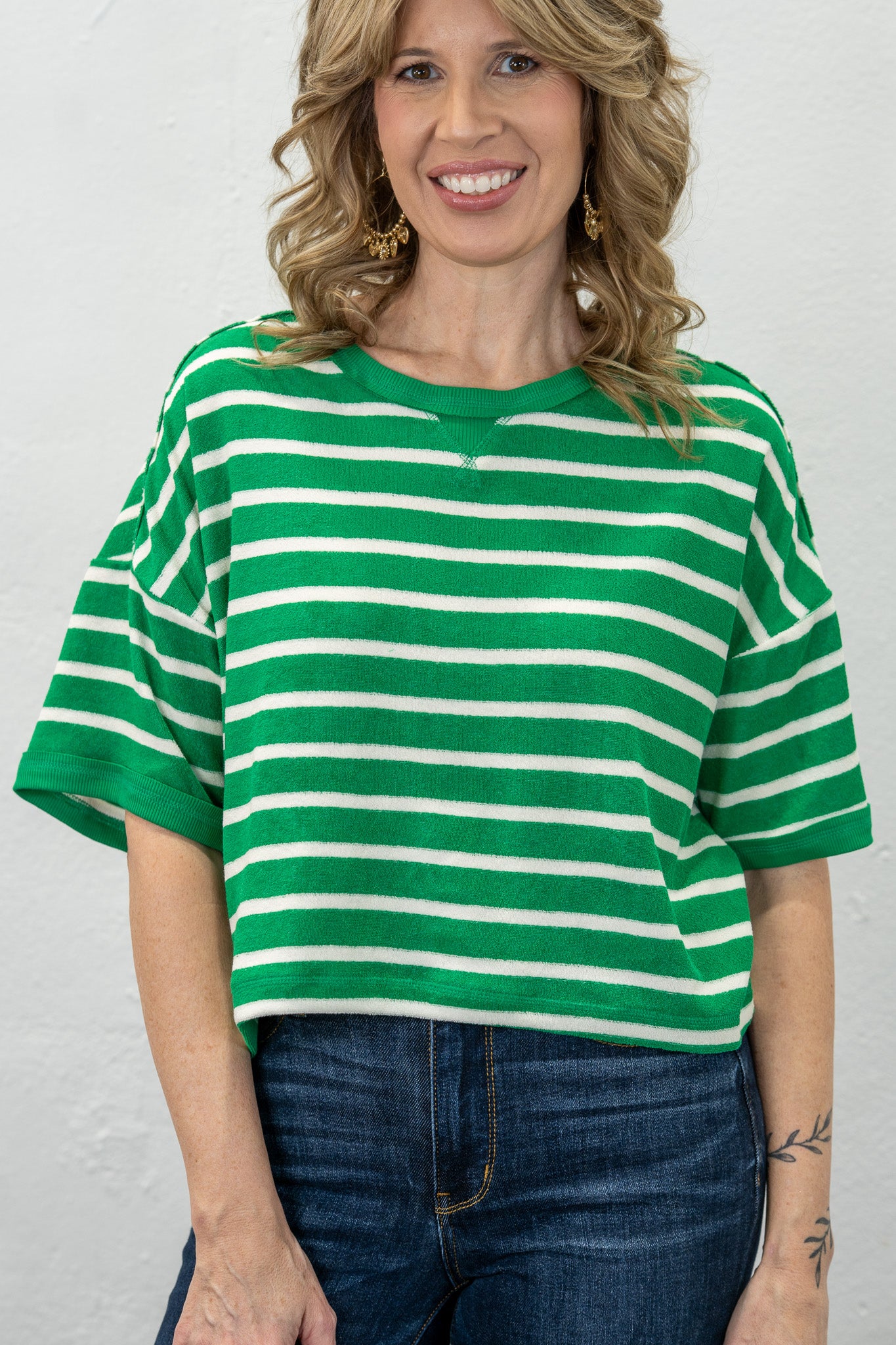 Refined Comfort Green Striped Top
