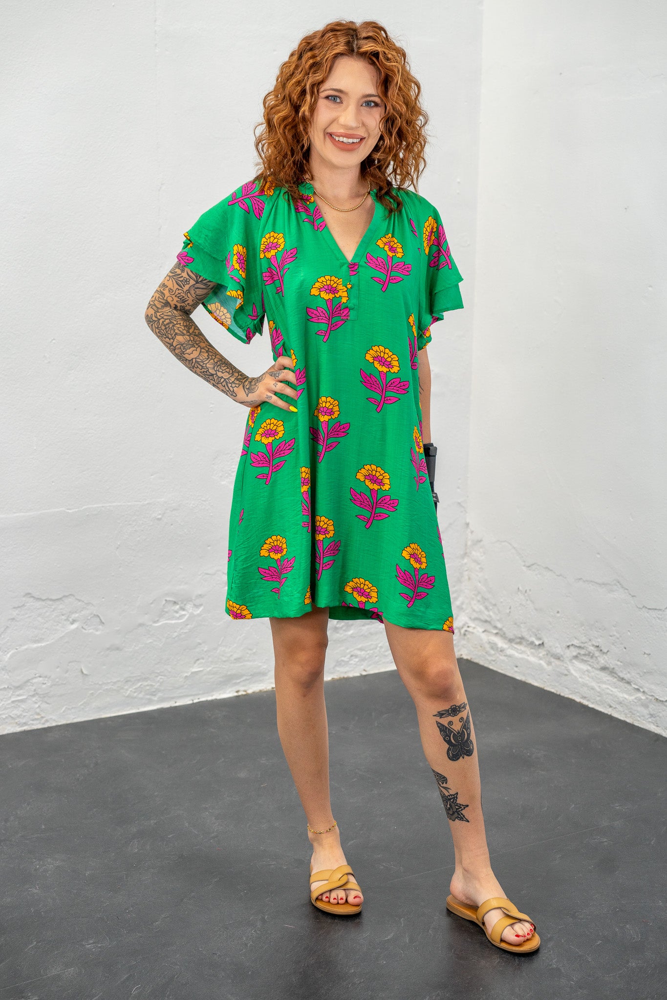 Marigold Island Flutter Sleeve Dress