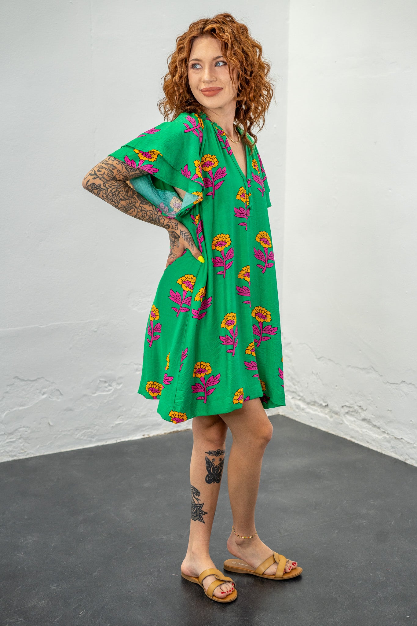 Marigold Island Flutter Sleeve Dress