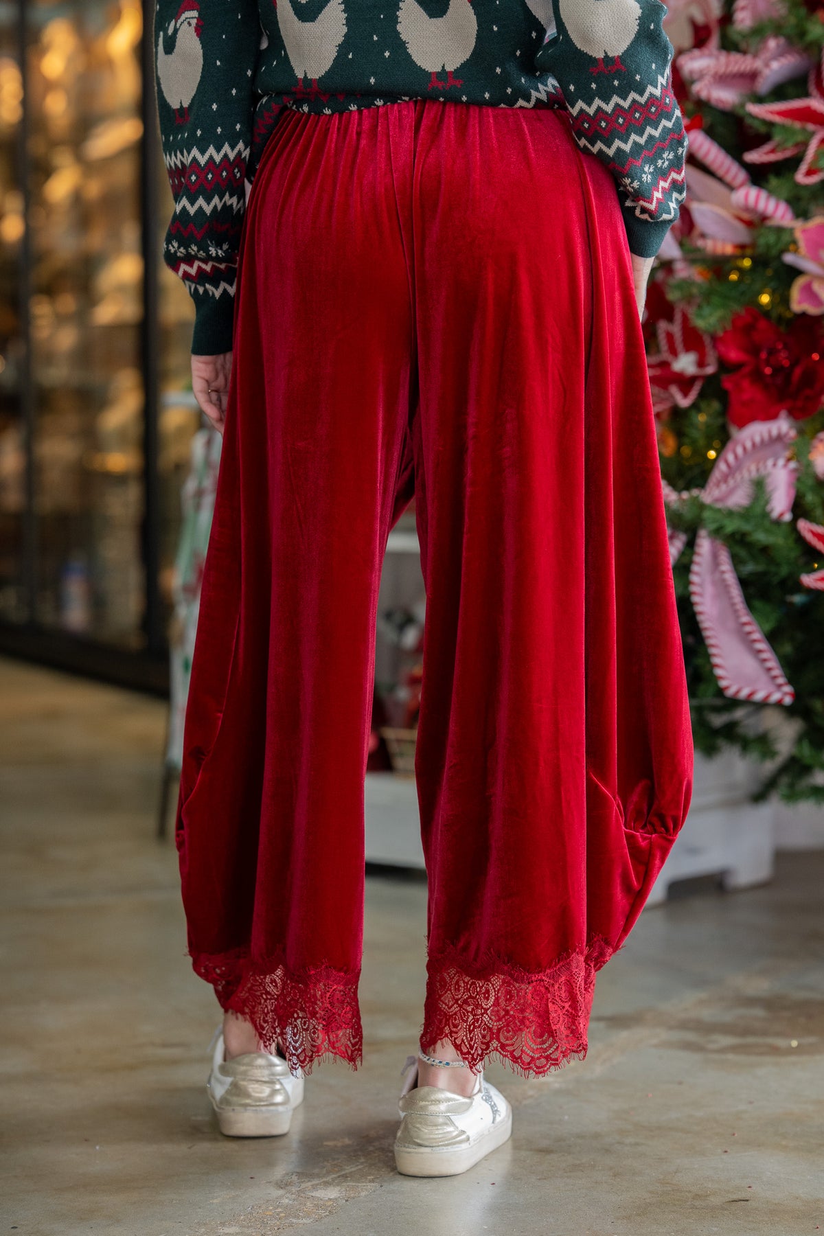 Holiday Velvet Flowy Red Pants