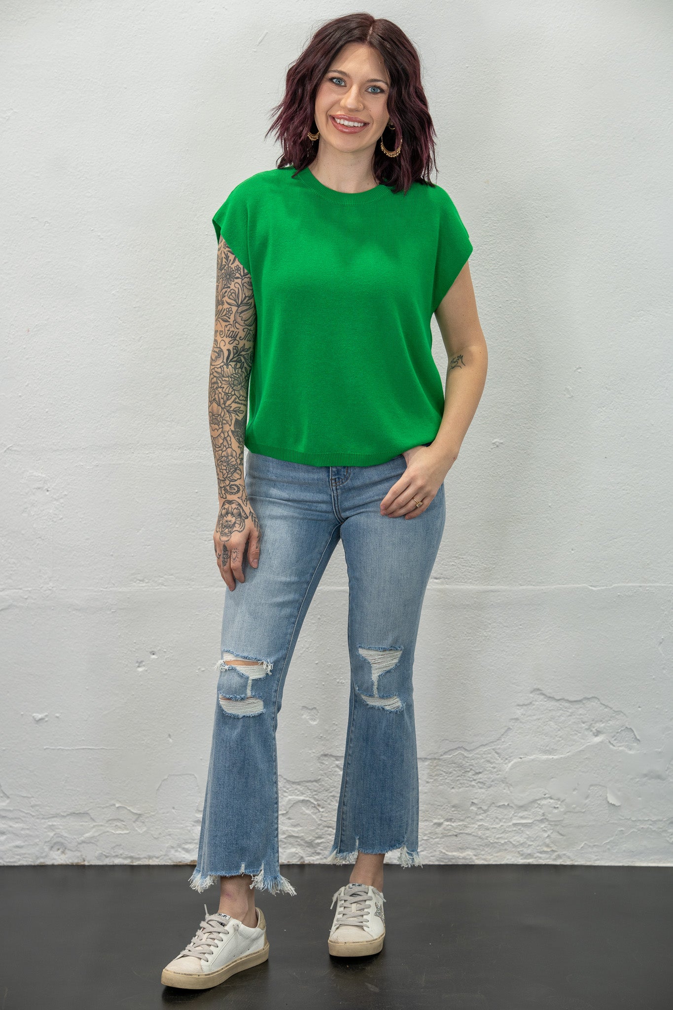 Softly Loved Green Knit Top