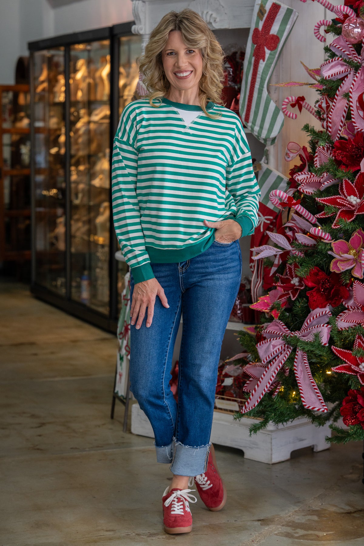 Oaklyn Kelly & Hunter Green Striped Top