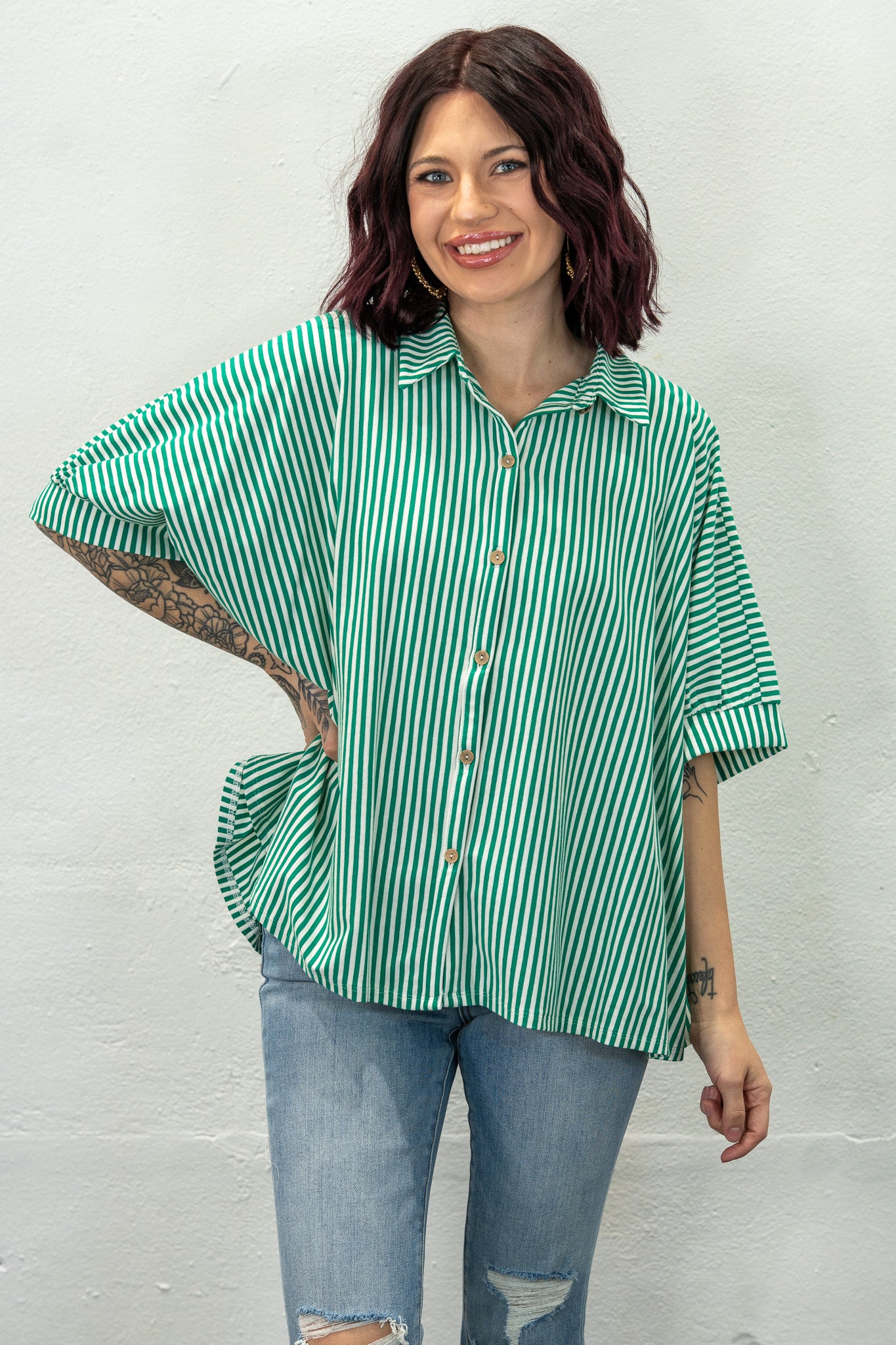 The Weekend Green Button-Up