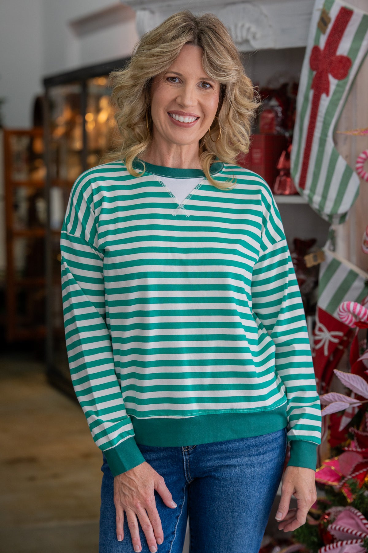 Oaklyn Kelly & Hunter Green Striped Top
