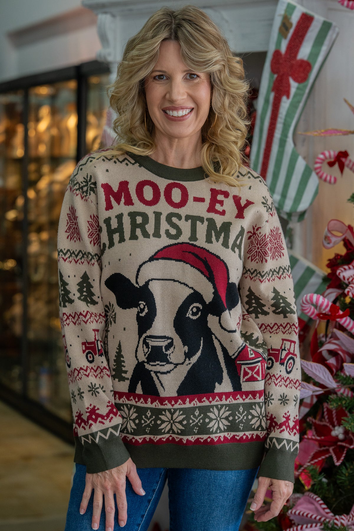 Moo-ey Christmas Knit Sweater