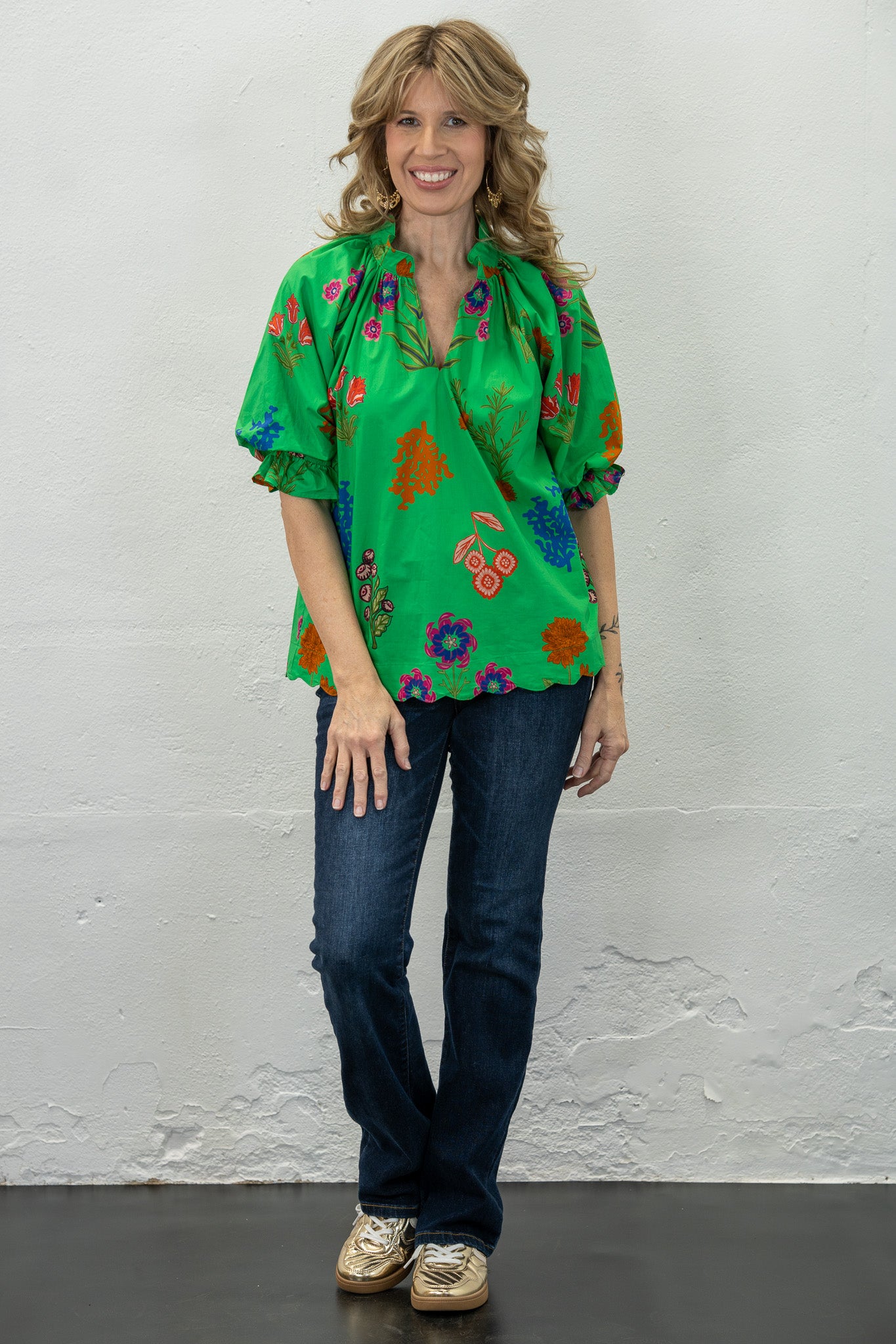 Hillary Green Floral Top