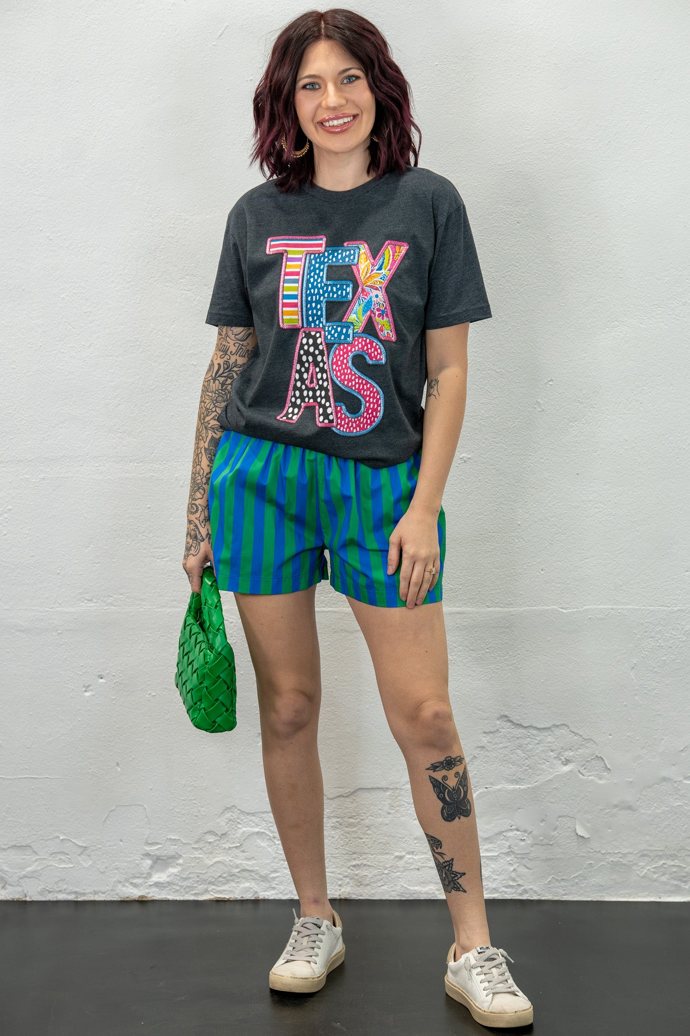 Coleen Blue & Green Striped Shorts