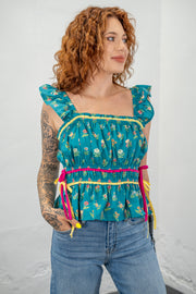Beach Views Teal Floral Top - Final Sale!