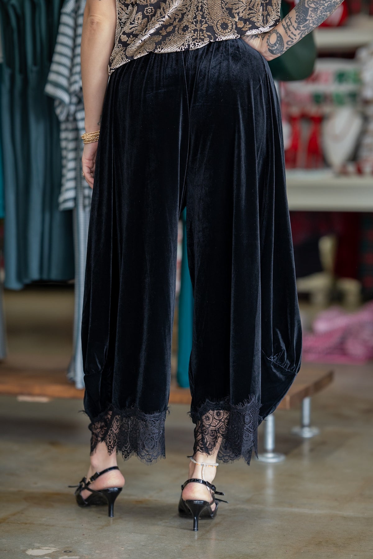 Holiday Velvet Flowy Black Pants
